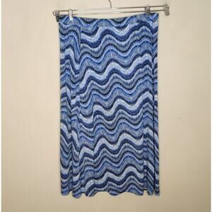 Jones Studio 2X Midi Skirt Blue Print Stretchy Pull On
